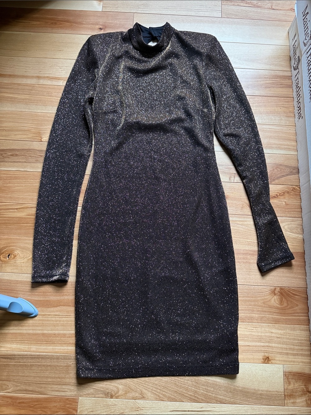 Long Sleeve Black Shimmer Bodycon Dress